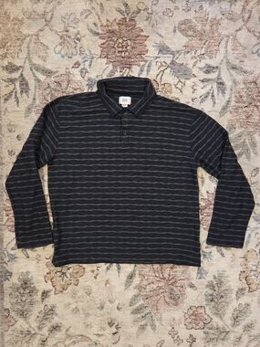 BDG Men's Dark Gray Striped Long-Sleeve Polo Short